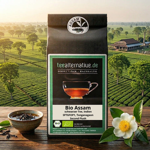 Bio-Assam-Schwarztee Second-Flush Packung mit Bio-Label