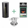 Bio-Tee-Entdecker-Set: schwarze Dose, Teefilter und Ostfriesische-Mischung-Tee